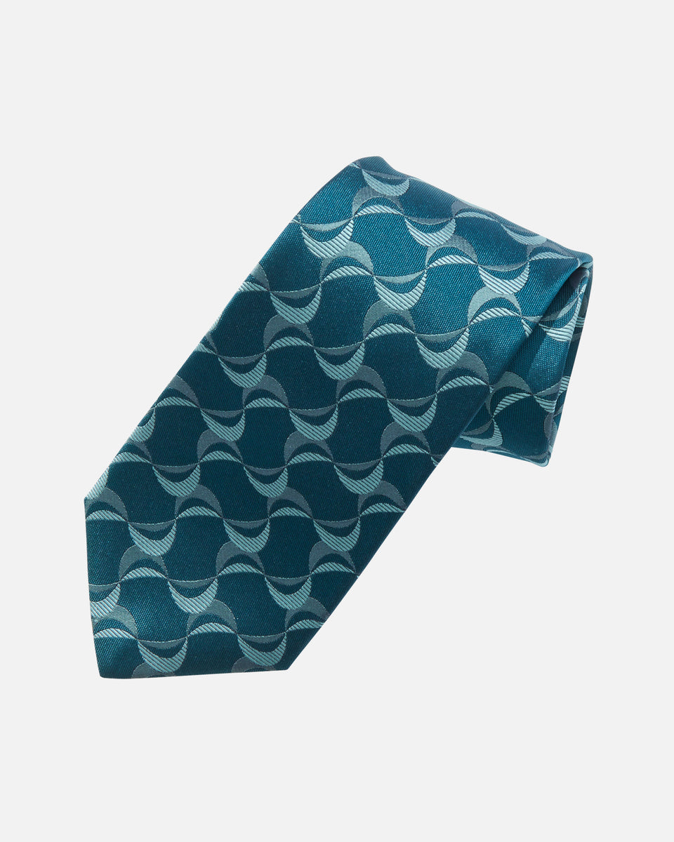 【美品】足立絞り ネクタイ　濃紺　緑　流線型の織柄　絹　和風 モダン【n2508 美品】足立絞り ネクタイ 濃紺 緑 流線型の織柄 絹 和風 モダン