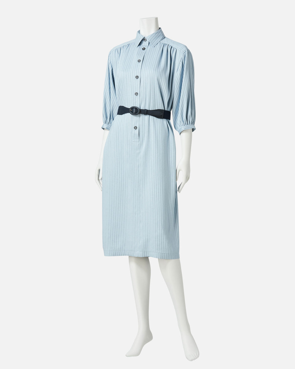 ハナエモリ　新品　美品　ワンピース　ストライプ　ベルト　半袖　青　上品　爽やか 3090051100566915_01_6882.jpeg