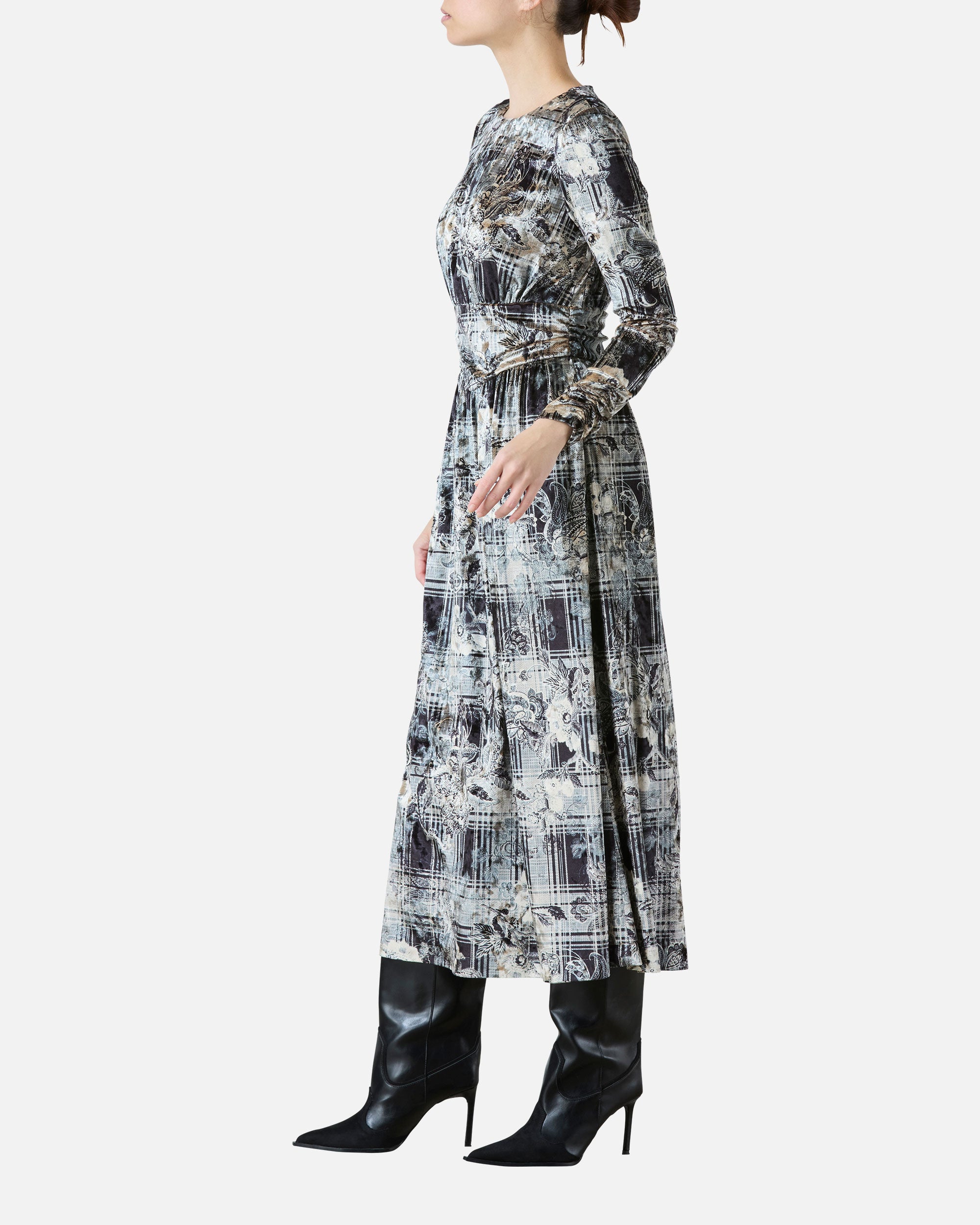 ポリエステルベロアプリントワンピース