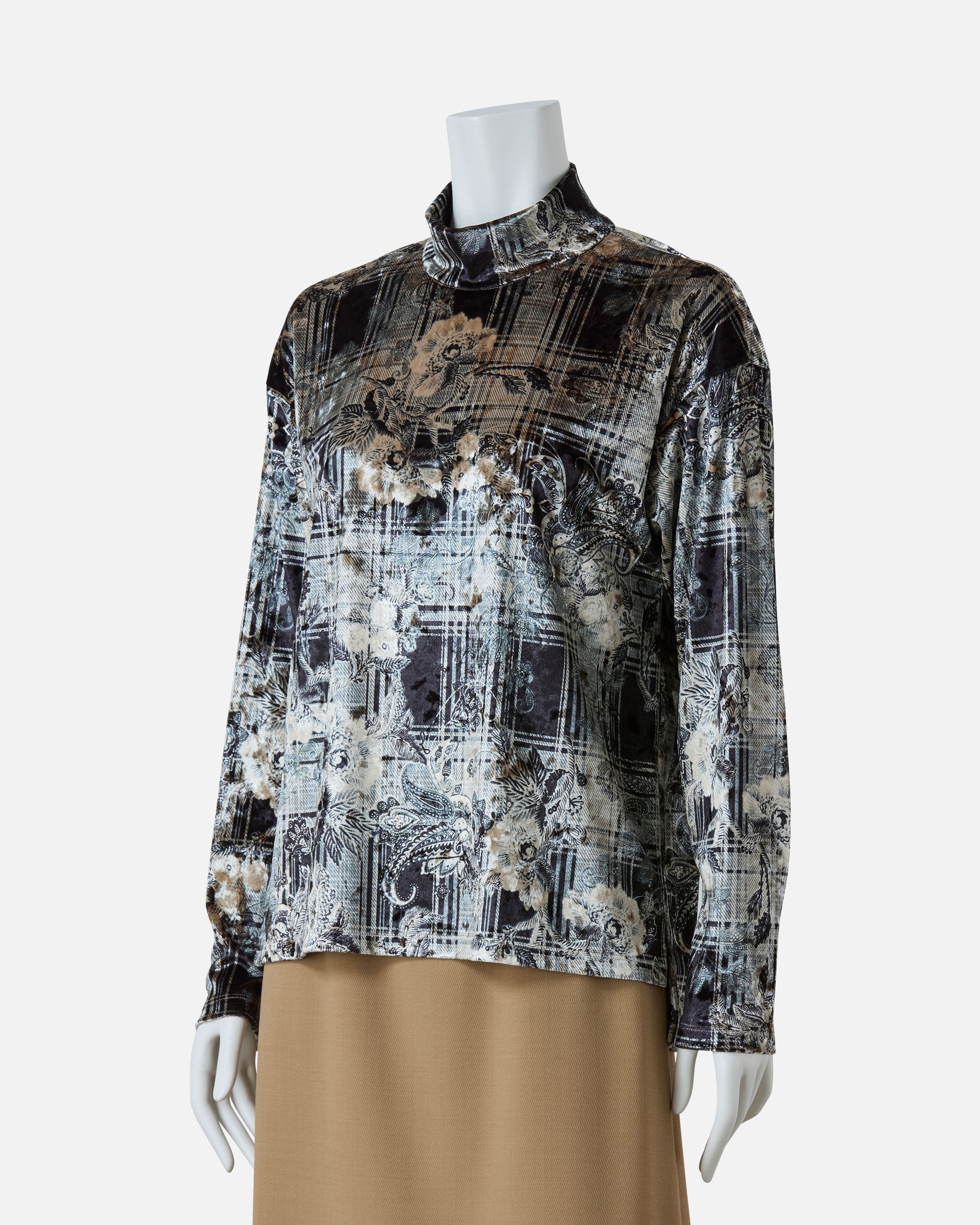 ポリエステルベロアプリントブラウス