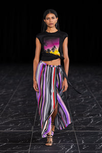 コットンジャージーxチュール プリントブラウス / Cotton Jersey Printed Blouse with Tulle