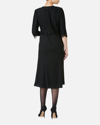 リバーレース×フレアスカートブラックワンピース / Flare Black Dress with Leavers Lace