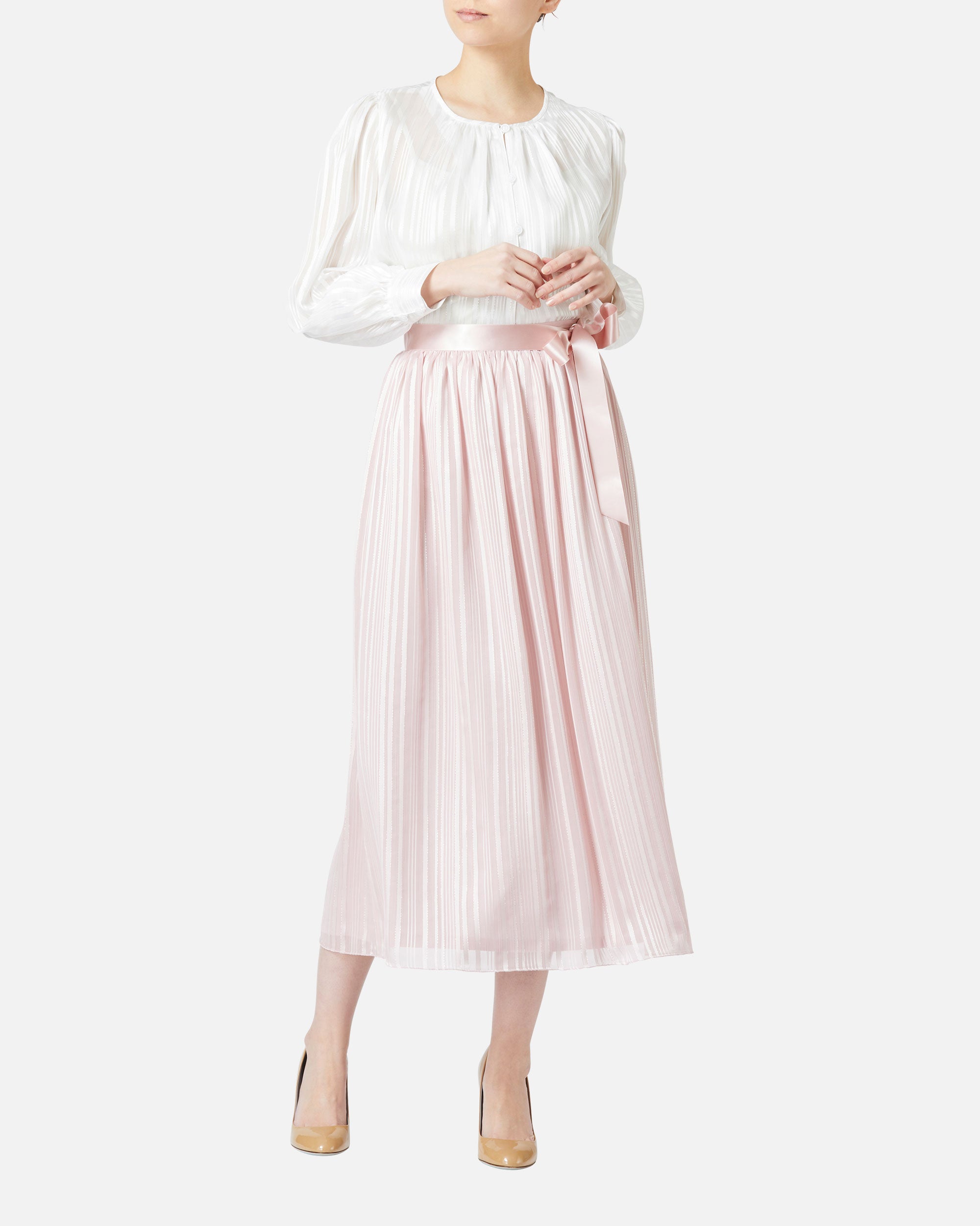 シフォンサテンストライプブラウス / Striped Chiffon Satin Blouse
