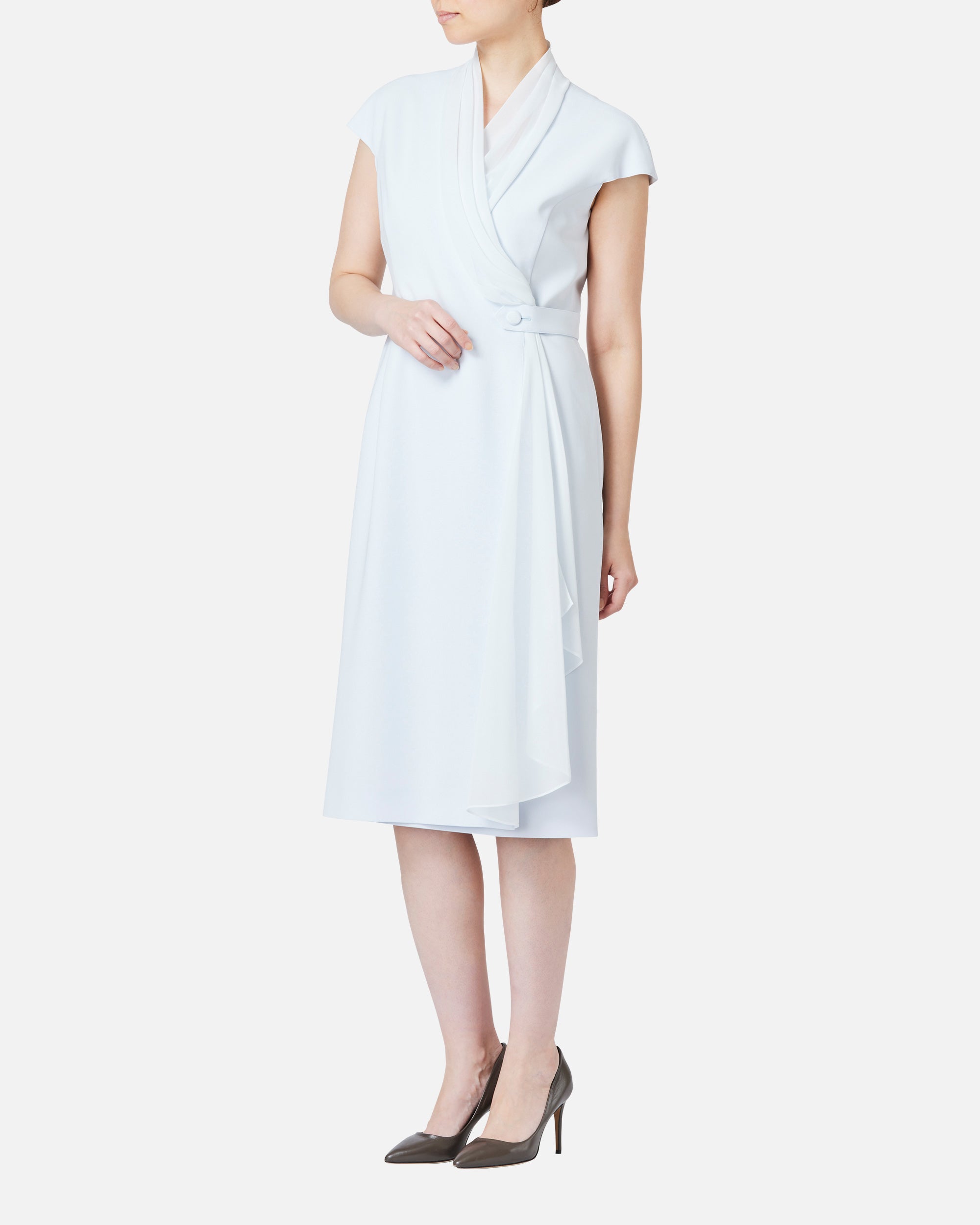 シフォン付カシュクールワンピース / Cache-Coeur Dress with Drape Chiffon Collar