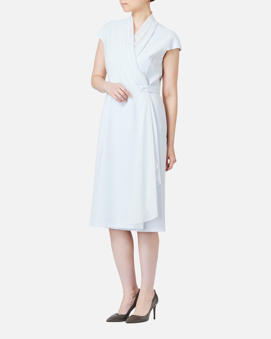 シフォン付カシュクールワンピース / Cache-Coeur Dress with Drape Chiffon Collar