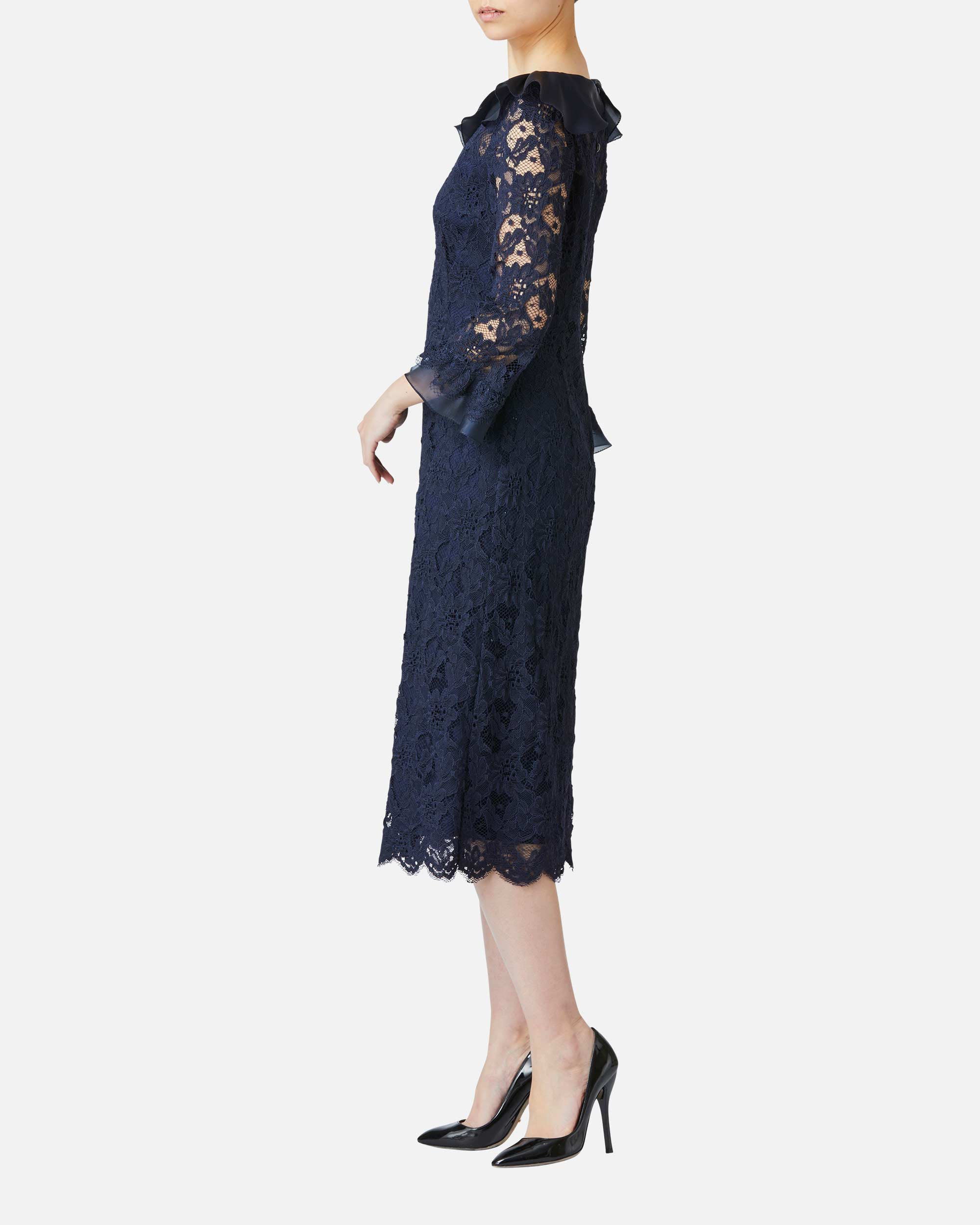 フリル×レースワンピース / Lace Dress with Flounced Organdie