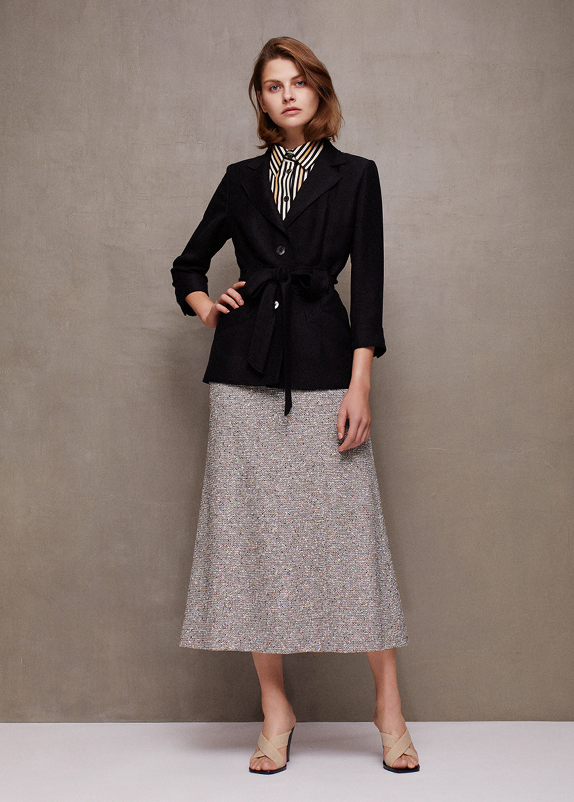 ジュンアシダ Jun ashida シルク 絹 スカート 11 Ｌサイズ レオパード柄 フレアー ひざ下 百貨店購入  ジュン アシダ」＆「タエ アシダ」 刷新されるふたつのエレガンス