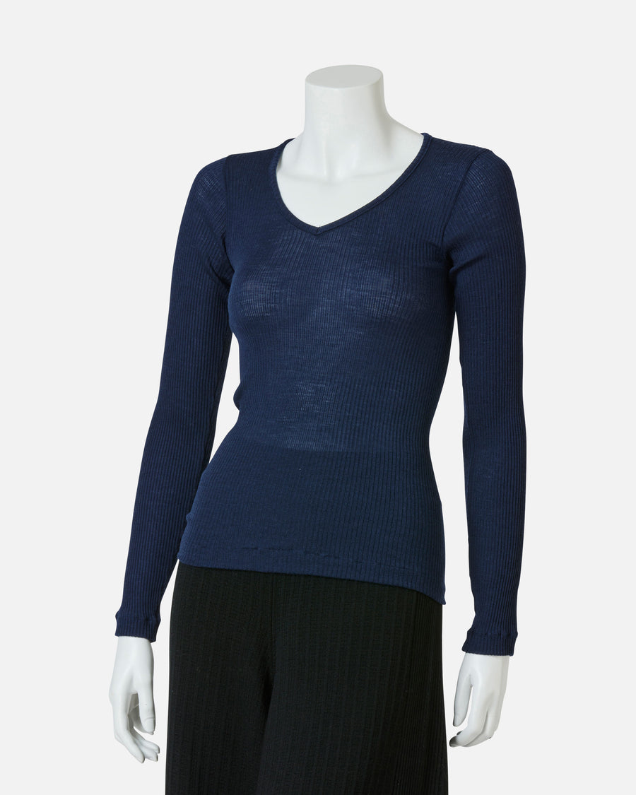 ウールシルクジャージーVネックプルオーバー / Silk Blended Wool Jersey V-Neck Pullover