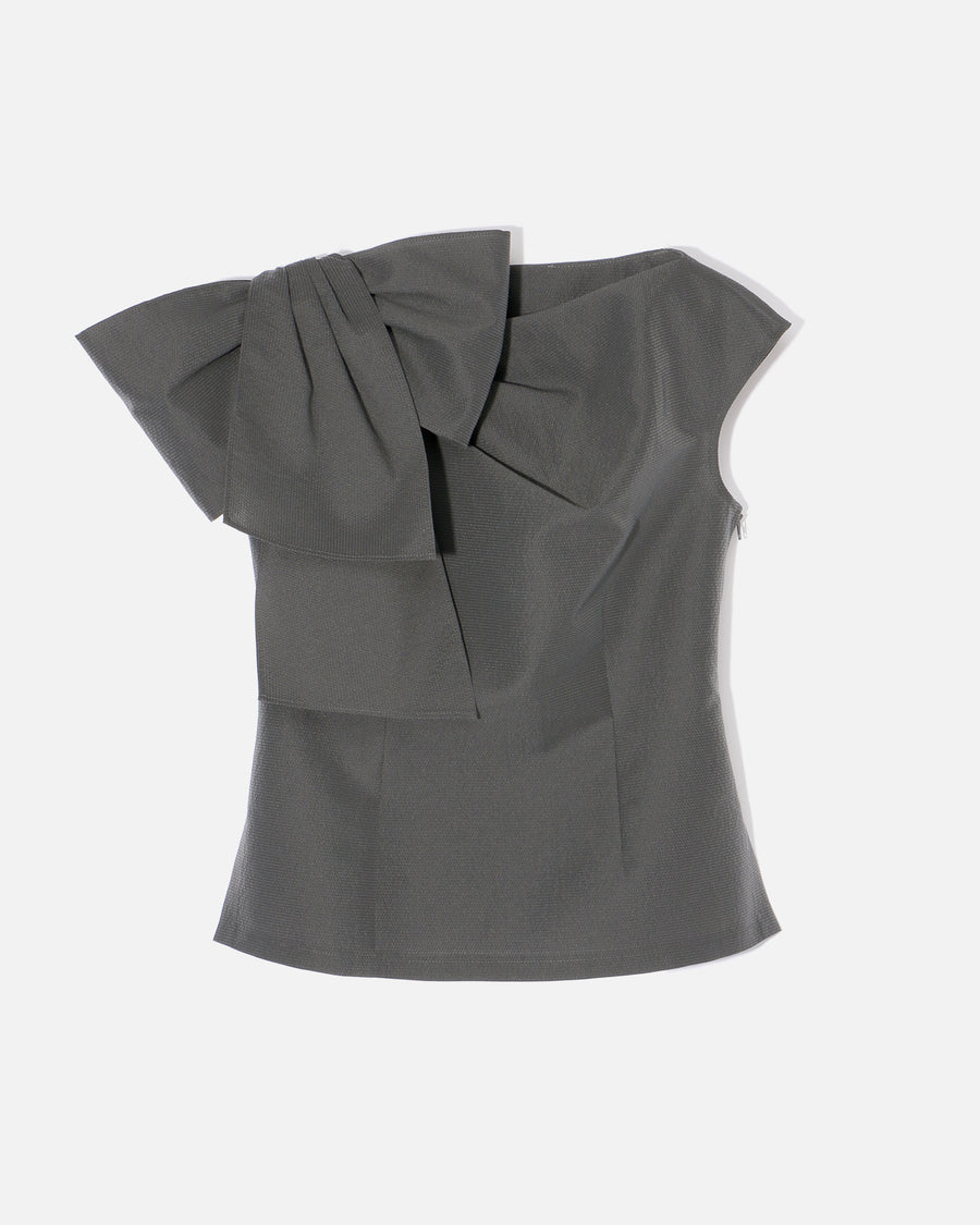 ポリエステルナイロンジャカード リボン付きブラウス / Polyester Nylon Jacquard Blouse with Ribbon