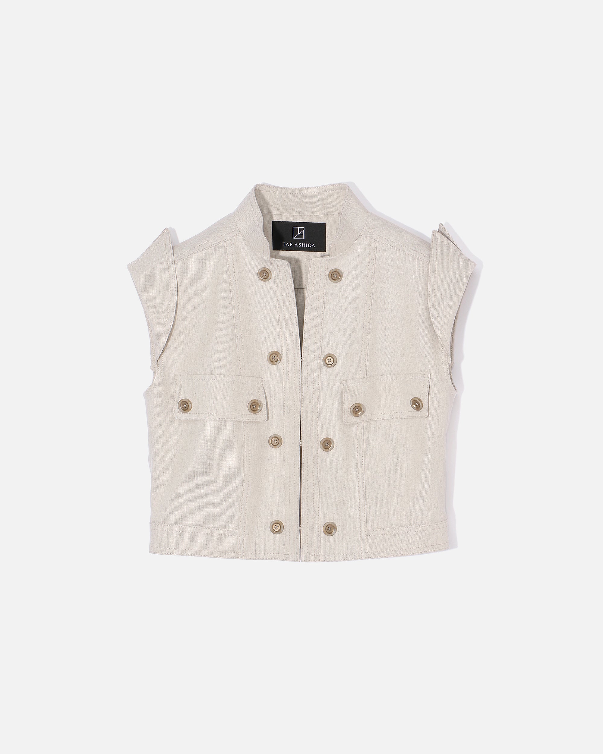 リネンレーヨンツイル ノースリーブジャケット / Sleeveless Linen Rayon Twill Jacket