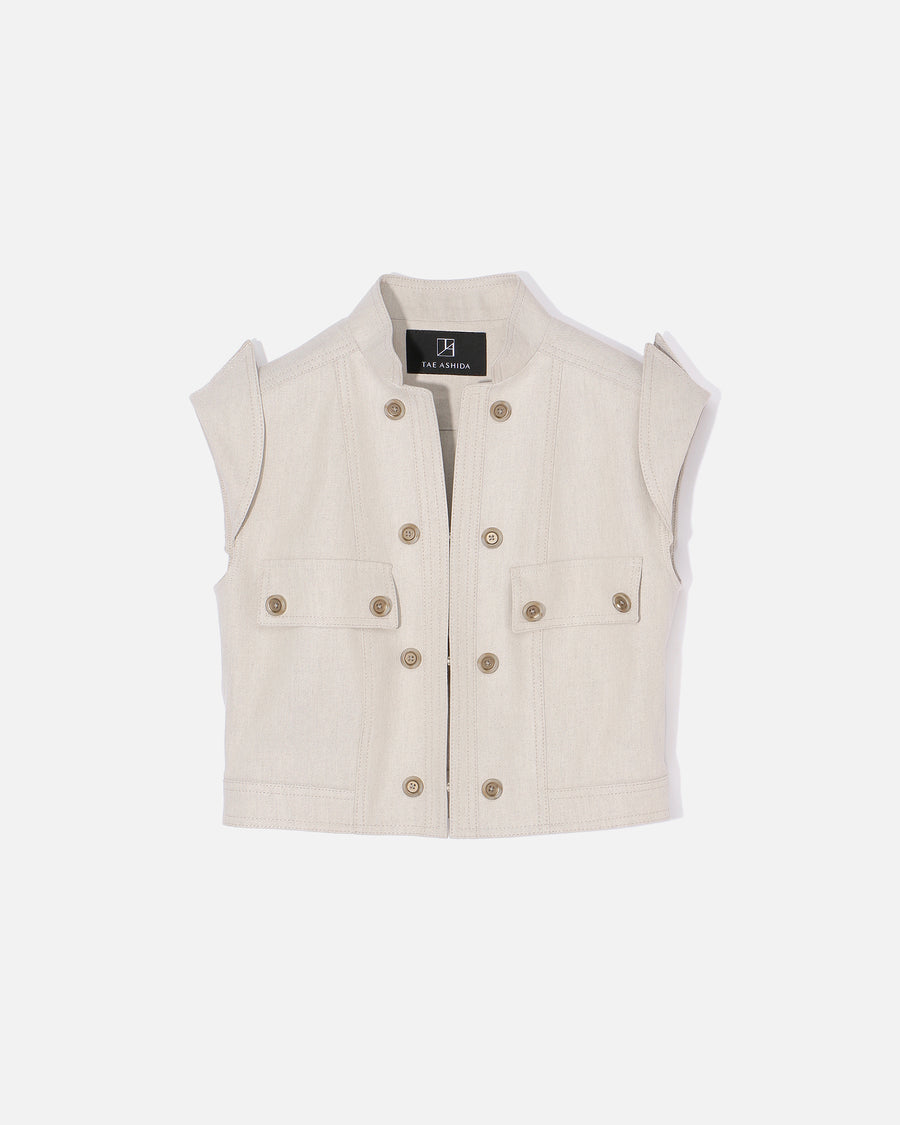 リネンレーヨンツイル ノースリーブジャケット / Sleeveless Linen Rayon Twill Jacket