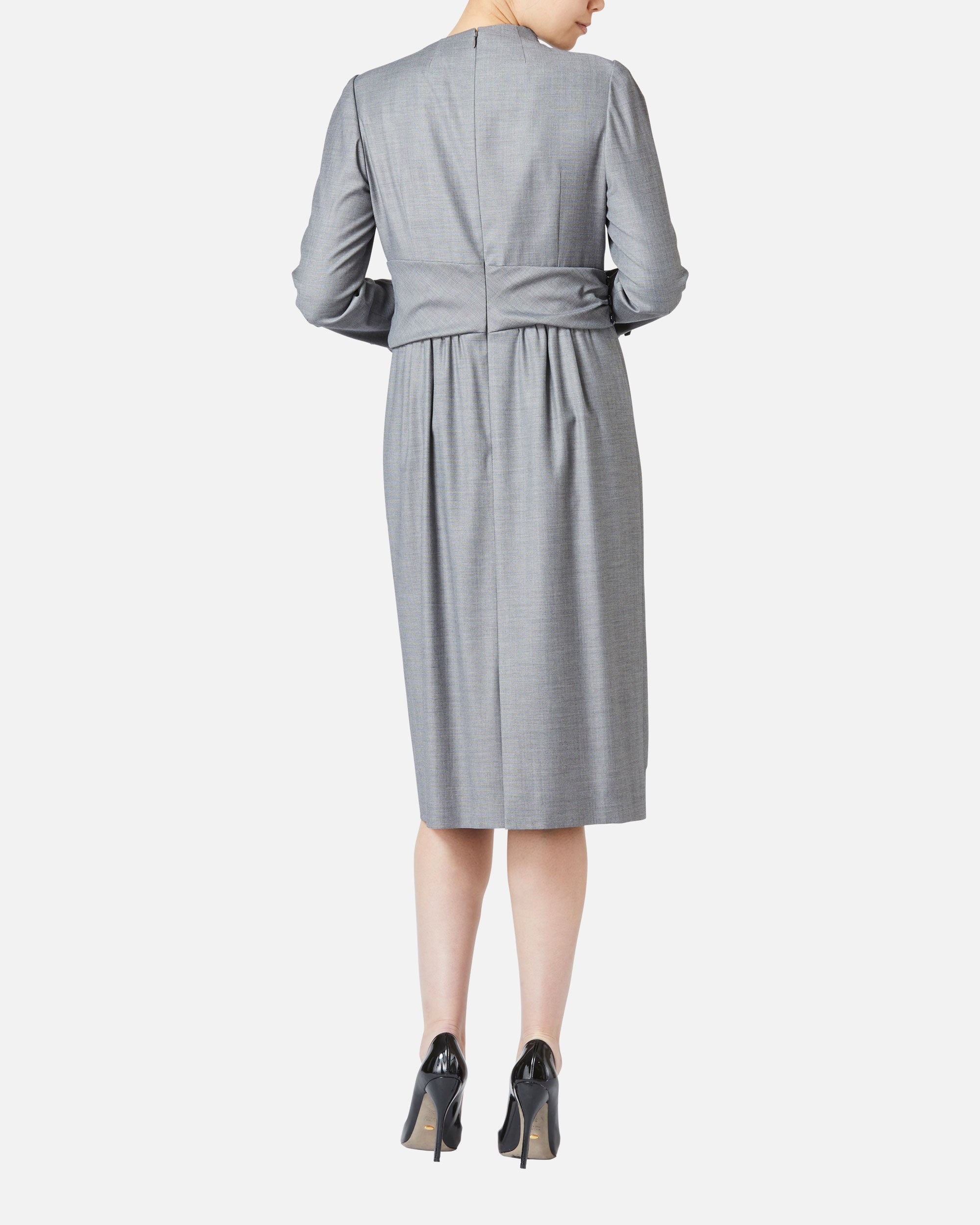 ストレッチシャンブレーラップ風ワンピース / Stretch Chambray Wrap Style Dress