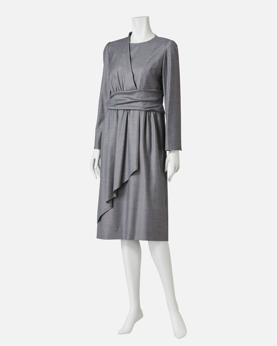 ストレッチシャンブレーラップ風ワンピース / Stretch Chambray Wrap Style Dress