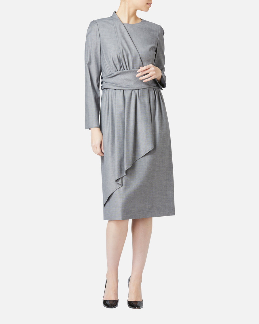 ストレッチシャンブレーラップ風ワンピース / Stretch Chambray Wrap Style Dress