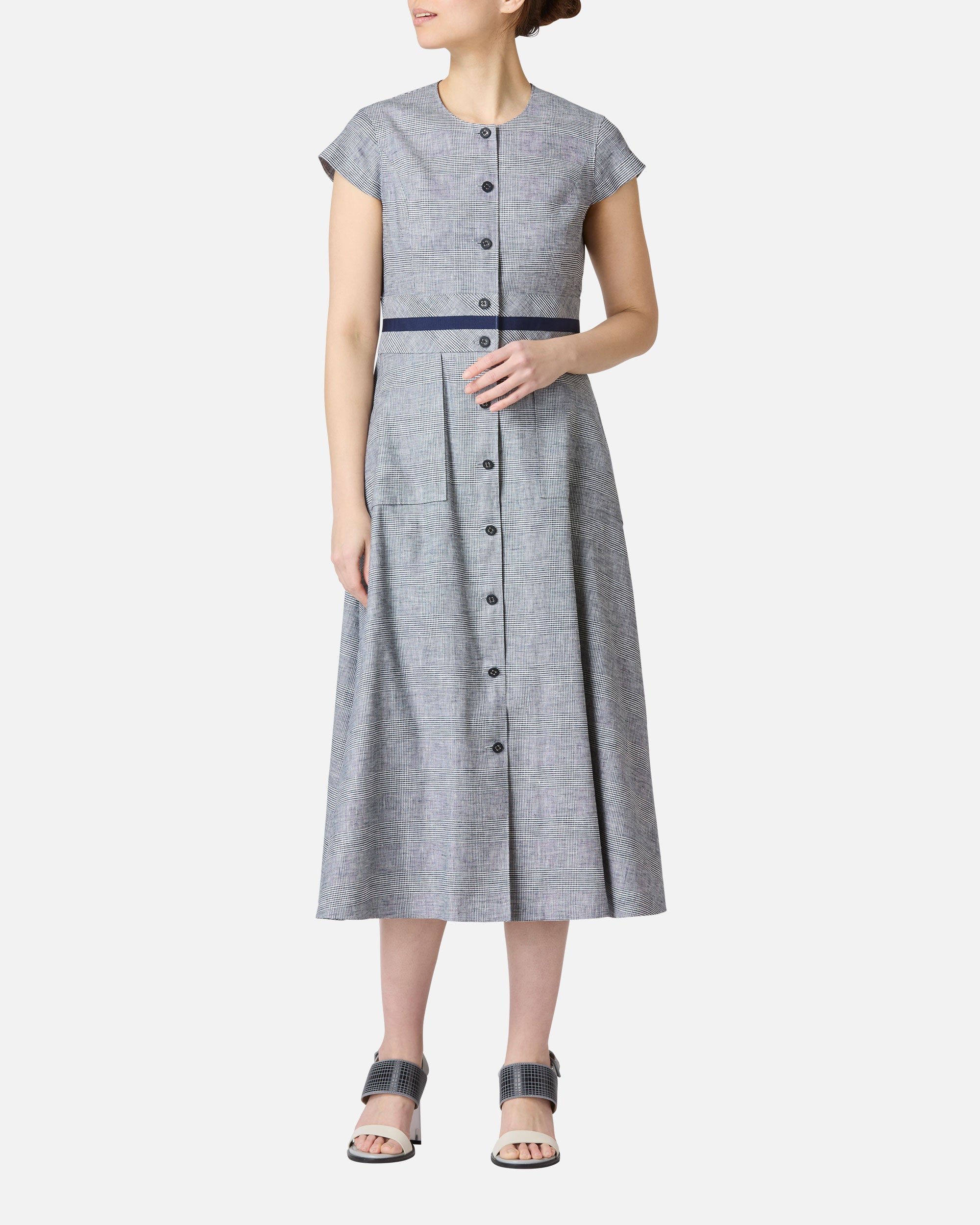 グレンチェックフロントボタンサマードレス / Glen Check Front Button Closure Summer Dress