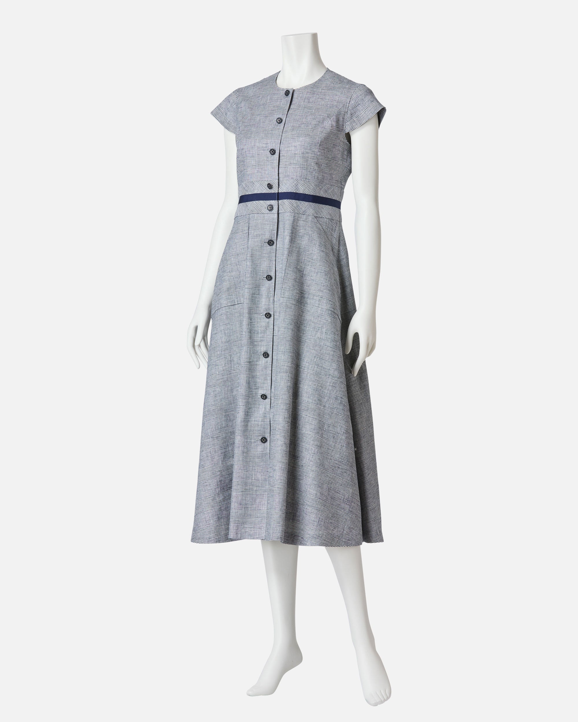 グレンチェックフロントボタンサマードレス / Glen Check Front Button Closure Summer Dress