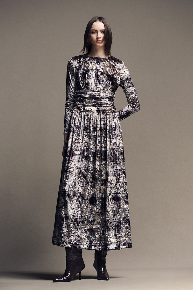 ポリエステルベロアプリントワンピース