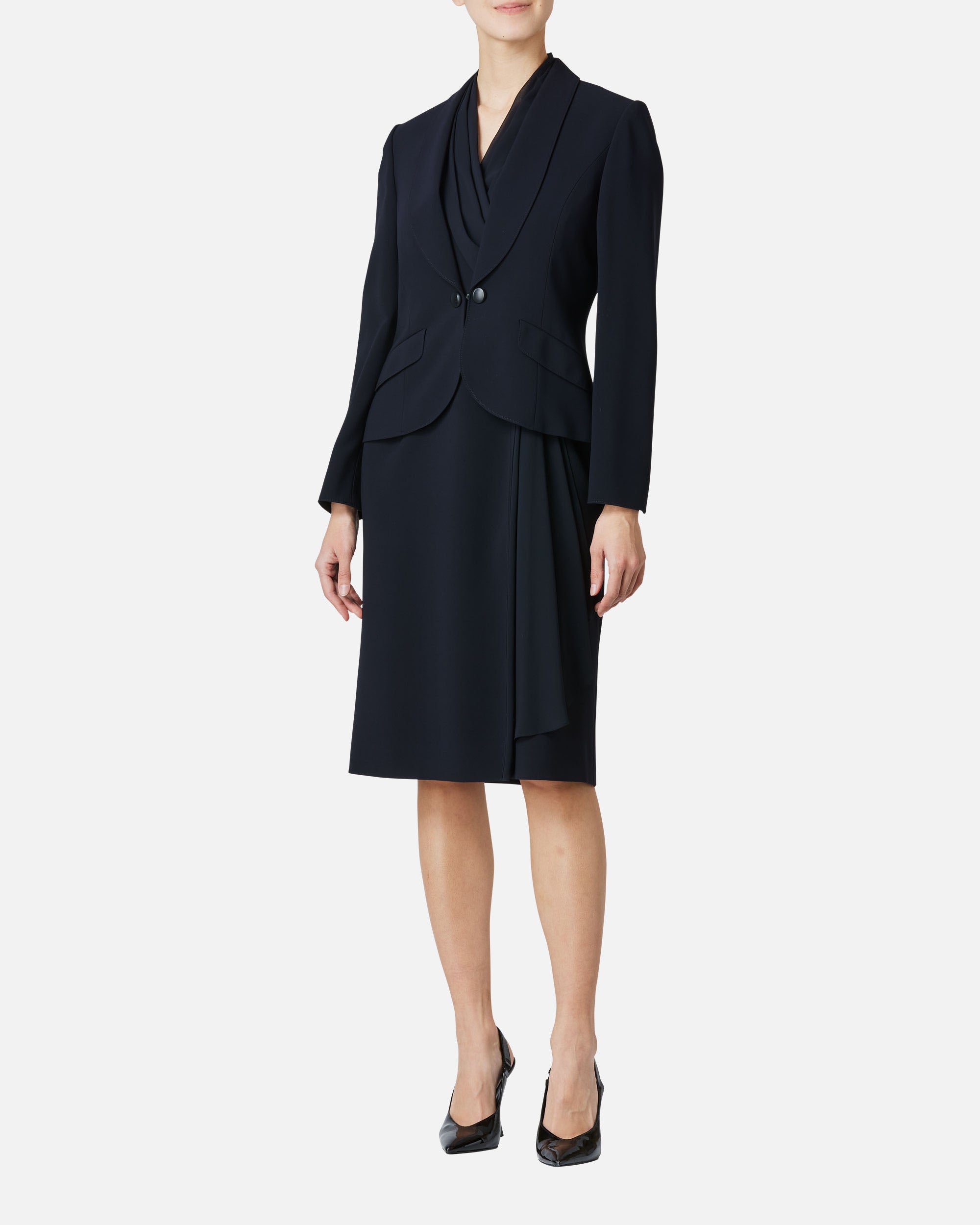 シフォン付カシュクールワンピース / Cache-Coeur Dress with Drape Chiffon Collar