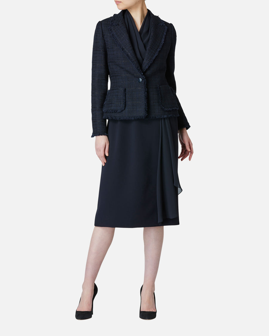 シフォン付カシュクールワンピース / Cache-Coeur Dress with Drape Chiffon Collar