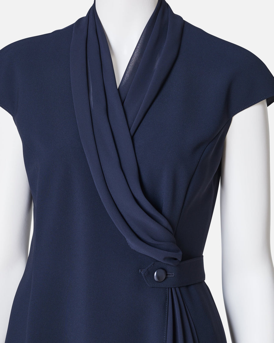 シフォン付カシュクールワンピース / Cache-Coeur Dress with Drape Chiffon Collar