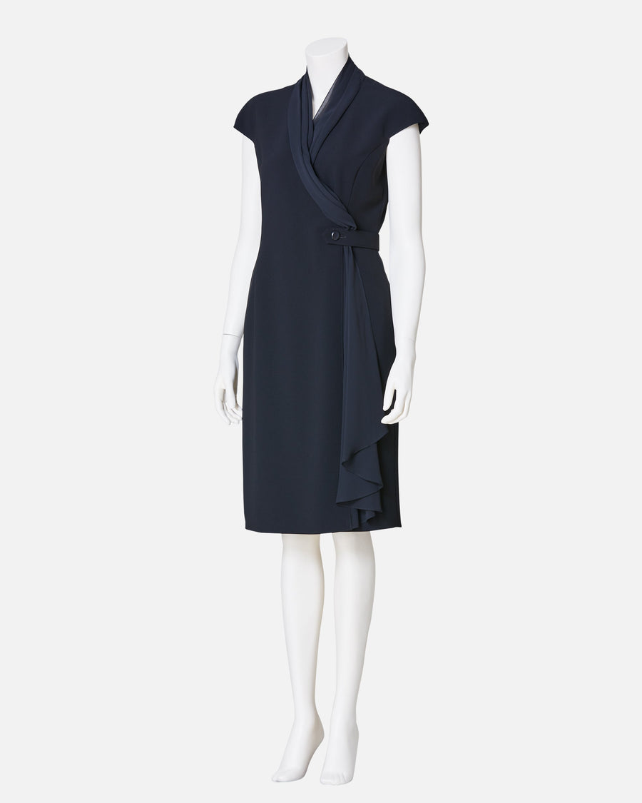 シフォン付カシュクールワンピース / Cache-Coeur Dress with Drape Chiffon Collar
