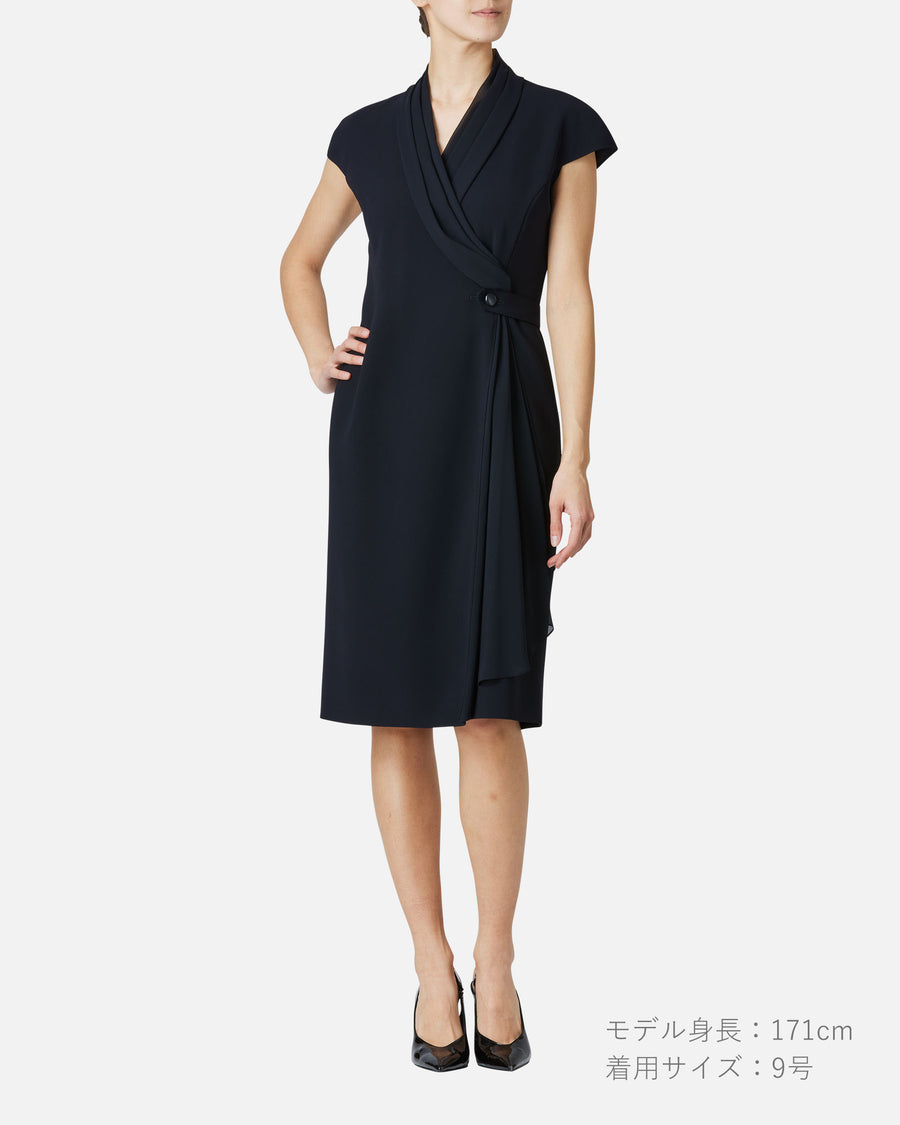 シフォン付カシュクールワンピース / Cache-Coeur Dress with Drape Chiffon Collar