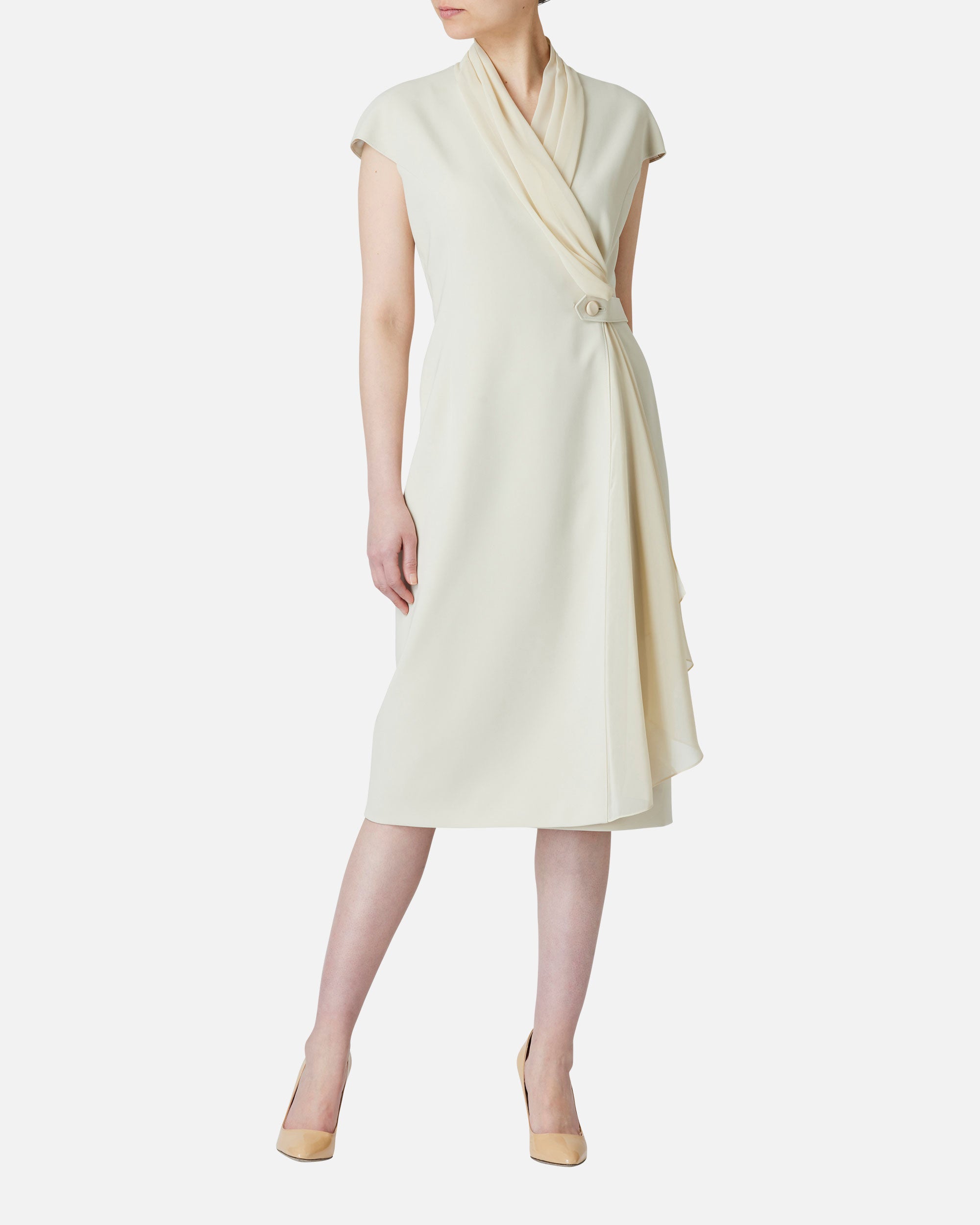 シフォン付カシュクールワンピース / Cache-Coeur Dress with Drape Chiffon Collar
