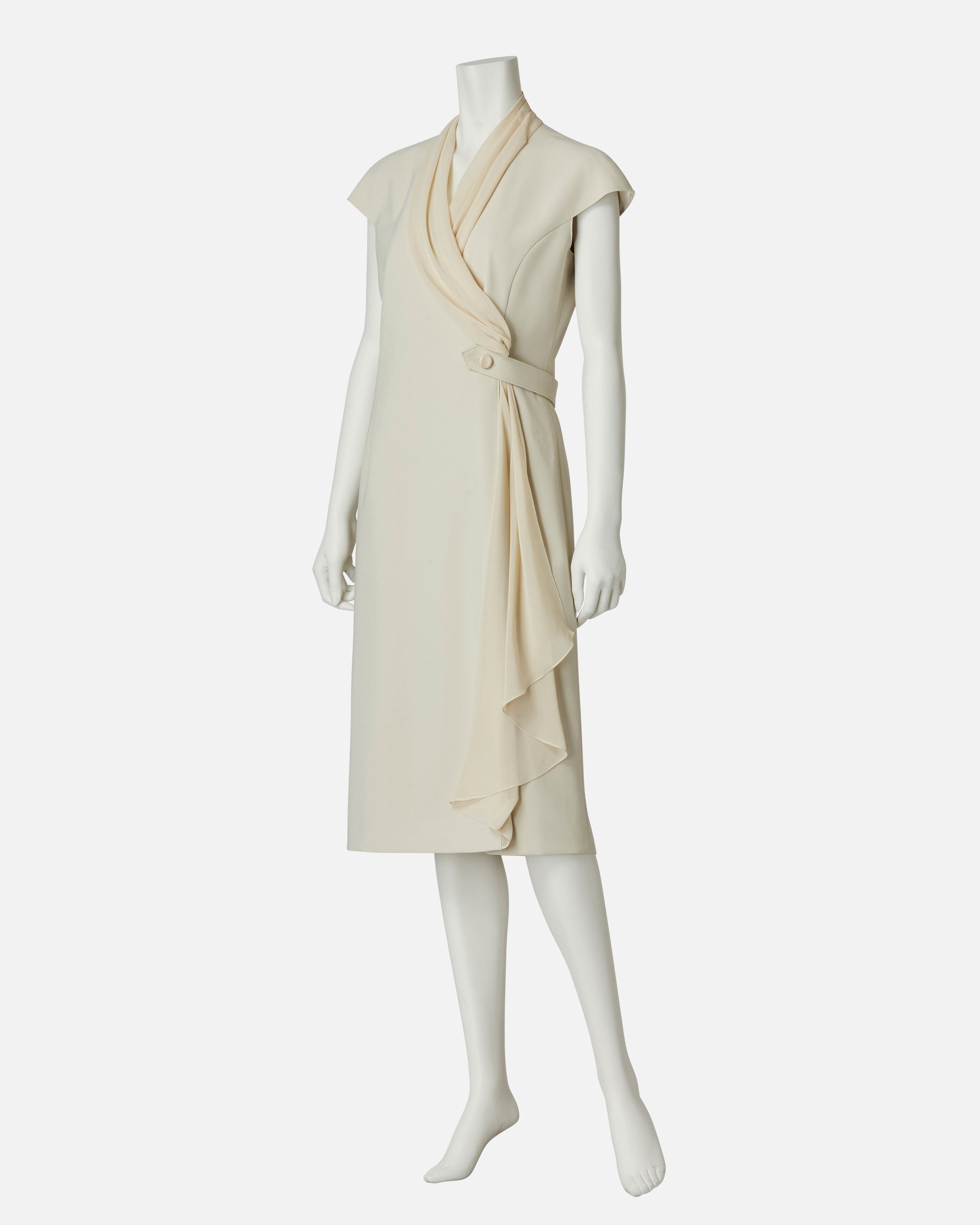 シフォン付カシュクールワンピース / Cache-Coeur Dress with Drape Chiffon Collar