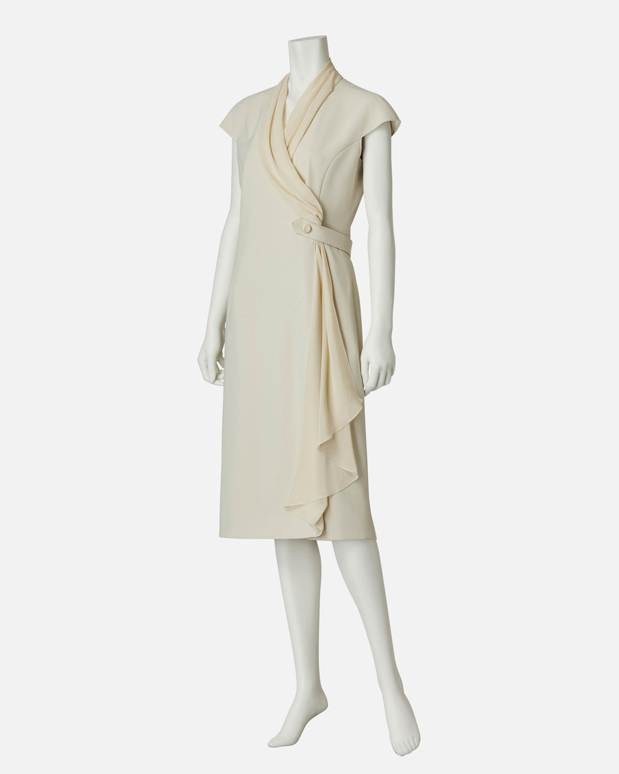 シフォン付カシュクールワンピース / Cache-Coeur Dress with Drape Chiffon Collar