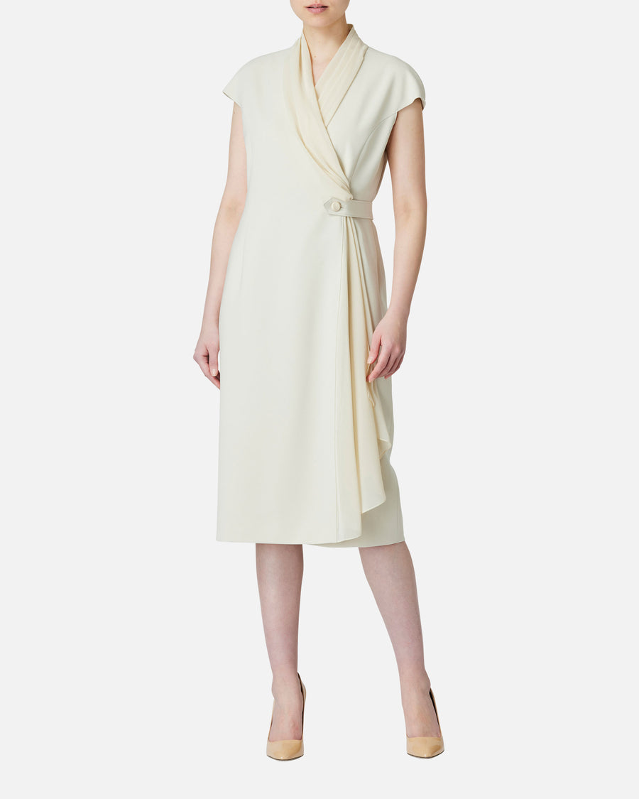 シフォン付カシュクールワンピース / Cache-Coeur Dress with Drape Chiffon Collar