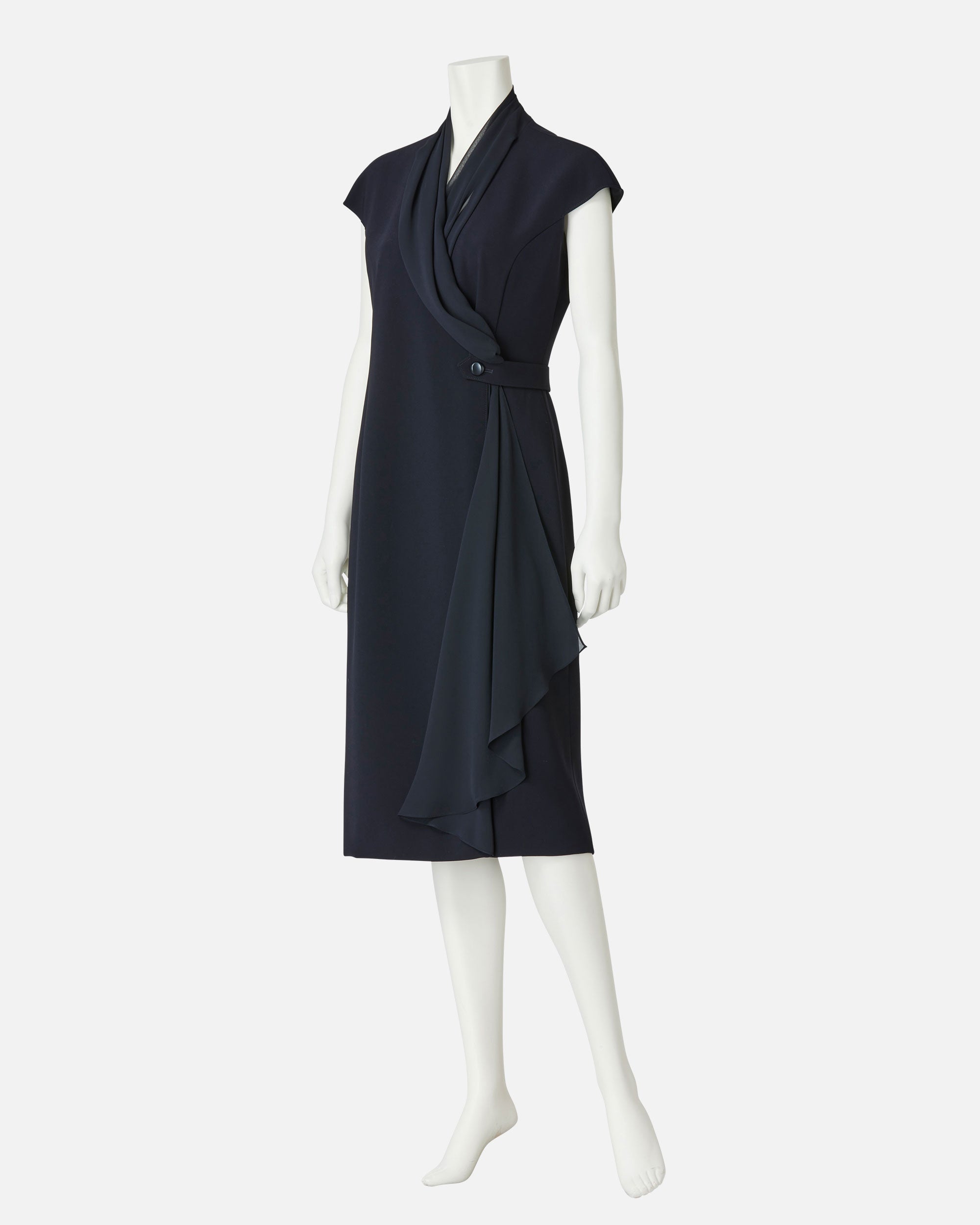 シフォン付カシュクールワンピース / Cache-Coeur Dress with Drape Chiffon Collar