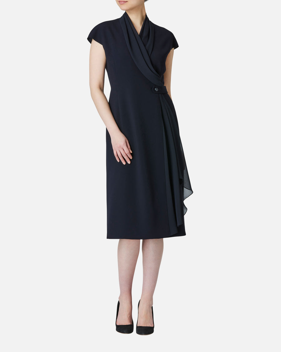 シフォン付カシュクールワンピース / Cache-Coeur Dress with Drape Chiffon Collar